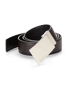Bally Grain Leather Plaque Belt   Brown