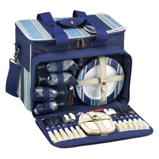 Aegean Deluxe Insulated Picnic Cooler for 4   Blue Stripe and Denim   229AG
