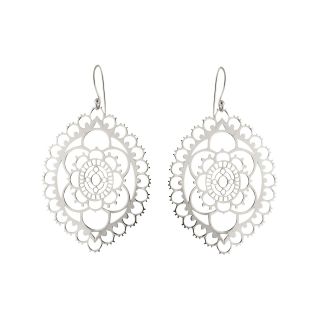 Sterling Silver Floral Cut Out Drop Earrings, Womens