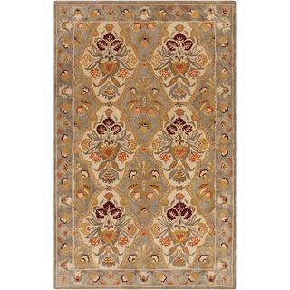 Hand tufted Aaron Floral Border Parchment Semi worsted New Zealand Wool Rug (5 X 8)