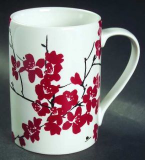 222 Fifth (PTS) Mia Blossoms Red (Soft Square) Mug, Fine China Dinnerware   Red&