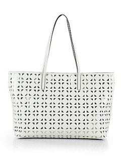 MILLY Palmetto Leather Cut Out Tote   White