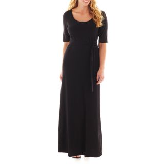 Elbow Sleeve Belted Maxi Dress   Plus, Black