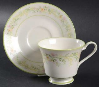 Noritake Cortege Footed Cup & Saucer Set, Fine China Dinnerware   Pink&Yellow Fl