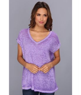 Free People Keep Me V Tee Womens Short Sleeve Pullover (Purple)