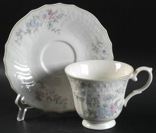Royal Doulton Calais Footed Cup & Saucer Set, Fine China Dinnerware   Blue&Pink