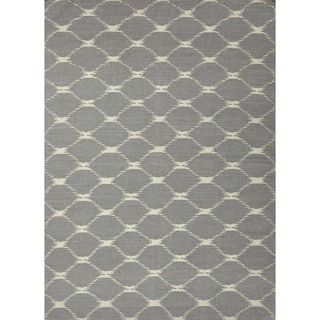 Flat Weave Geometric Blue Wool Rug (8 X 10)