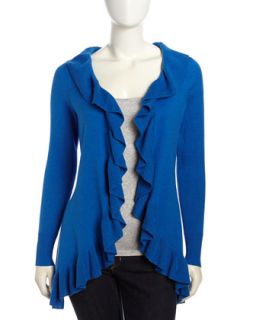 Open Front Ruffled Cashmere Blend Cardigan, Royal Blue