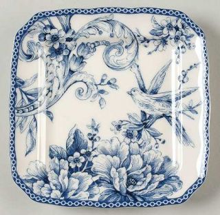 222 Fifth (PTS) Adelaide Blue & White Square Appetizer Plate, Fine China Dinnerw