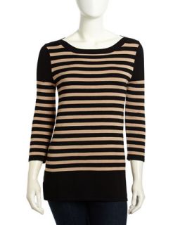 Woven Striped Sweater, Black/Tan
