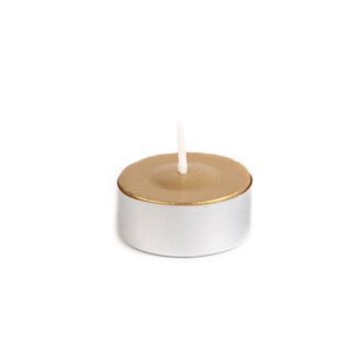 Metallic Tealight Candles (pack Of 50) (1.5 inch diameter x 0.75 inch highBurn time 4 to 5 hoursTin cupsBeautiful metallic finish Materials Paraffin wax, cotton wicks, tin cups, metallic finish  )