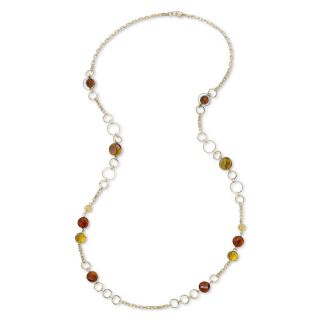 Long Gold Tone & Brown Glass Station Necklace, Topaz