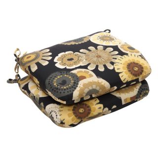 Pillow Perfect 18.5 x 15.5 Outdoor Floral Seat Cushion   Set of 2 Black/Yellow  
