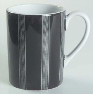 Nautica Sloane Square Mug, Fine China Dinnerware   Black Band,Silver Stripes&Rin