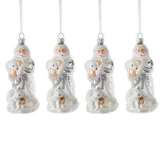 MARTHA STEWART MarthaHoliday Arctic Set of 4 Glass Santa Christmas Ornaments,