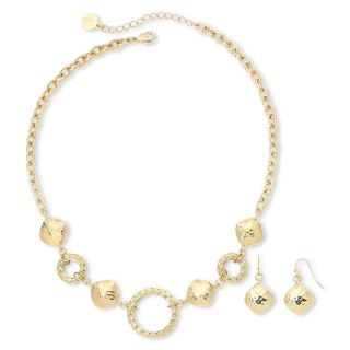 LIZ CLAIBORNE Gold Tone Textured Necklace & Drop Earrings Set, Yellow
