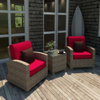 Forever Patio Cypress 3 Piece Chat Set Flagship Ruby with Bay Brown Welt   FP 