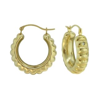 14K Yellow Gold Scalloped Hoop Earrings, Womens