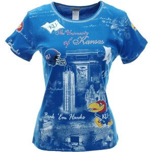 Kansas Jayhawks NCAA Womens Allover Short Sleeve Roundneck T Shirt