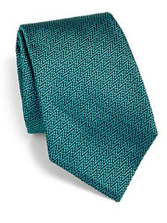 Armani Collezioni Diagonal Zigzag Print Tie   Teal