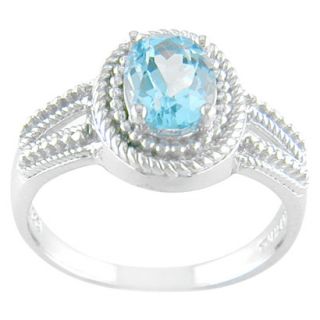 Sterling Silver Oval Blue Topaz Rope Detail Ring   Silver/Blue 8