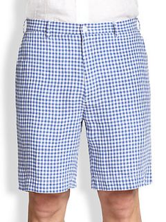 Polo Ralph Lauren New Haven Straight Fit Checked Linen Shorts    Light Blue