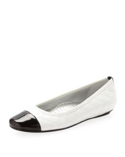 Saucy Quilted Leather Ballerina Flat, White