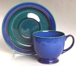 Denby Langley Metz Footed Cup & Saucer Set, Fine China Dinnerware   Stoneware,Bl