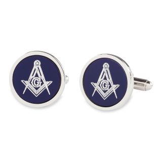 Royal Blue Anodized Aluminum Masonic Cuff Links, Blue/Silver, Mens
