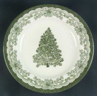 Staffordshire Engraving Yuletide Green Dinner Plate, Fine China Dinnerware   Gre