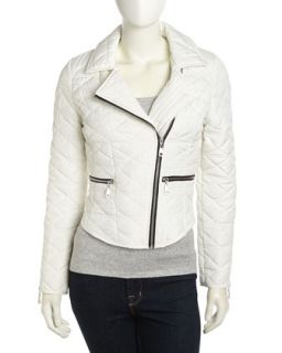 Quilted Zip Detailed Moto Jacket, Antique Lace