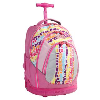 J World Sweet Neon Squares 17 inch Kids Ergonomic Rolling Backpack