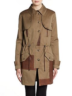Leather Trimmed Trenchcoat   Beige