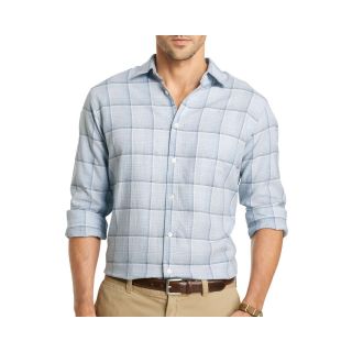 Van Heusen Linen Rich Button Front Shirt, Turq Plaid, Mens