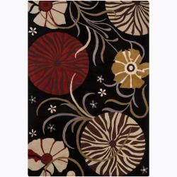 Contemporary Mandara Hand tufted Floral Black Wool Rug (5 X 7)