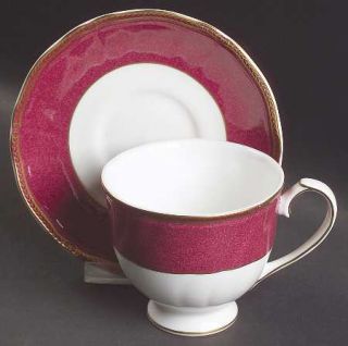 Wedgwood Crown Ruby Footed Cup & Saucer Set, Fine China Dinnerware   Bone, Ruby,
