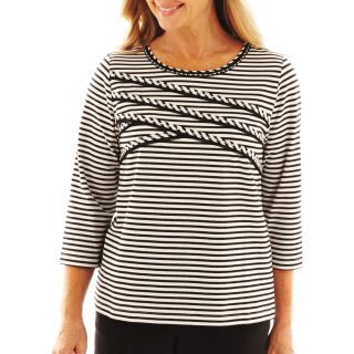 Alfred Dunner Dover Cliffs Spliced Striped Knit Top, Black, Womens