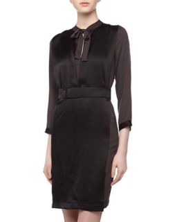 Two Tone Neck Tie Tunic, Charcoal/Black