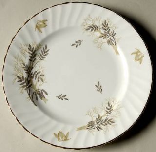 Adderley Lyncroft Salad Plate, Fine China Dinnerware   Gray Leaves, Green  Branc