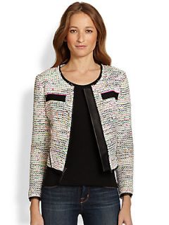MILLY Leather Trim Confetti Tweed Jacket  