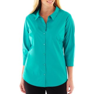 Worthington 3/4 Sleeve Shirt   Plus, Green