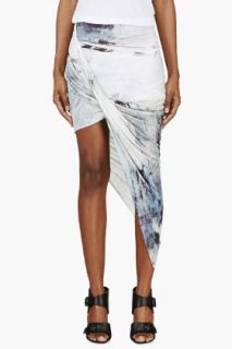 Helmut Lang Blue Jersey Asymmetric Wrap Skirt