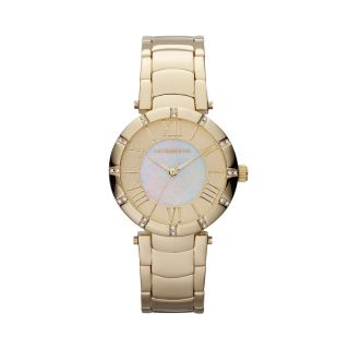 LIZ CLAIBORNE Womens Gold Tone Mother of Pearl Bracelet Watch