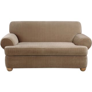 Sure Fit Stretch Pinstripe 2 pc. T Cushion Loveseat Slipcover, Taupe c