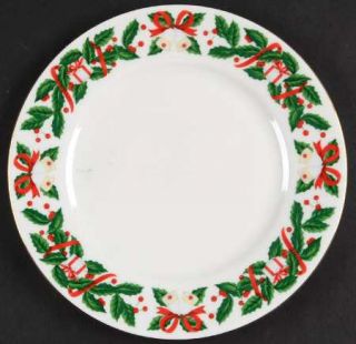 Royal Majestic Christmas Joy Salad Plate, Fine China Dinnerware   Bells, Holly &