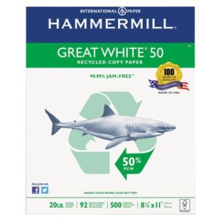Hammermill 50 Recycled Copy Paper, 20 lb   White (5000 Per Carton)