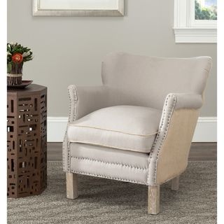 Safavieh Jenny Beige/ Tan Arm Chair (Beige/ tanMaterials Birch wood, plywood, linen/ jute fabricFinish Pickled oakSeat dimensions 18.5 inches wide x 20.9 inches deepSeat height 17.5 inchesDimensions 29.5 inches high x 26.5 inches wide x 29 inches dee