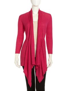 Open Front Synched Waffle Knit Cardigan, Glam Pink