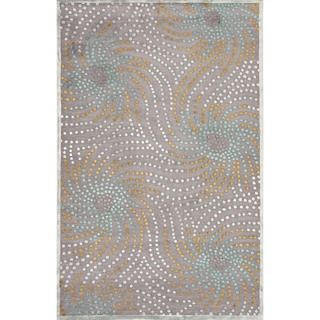 Transitional Abstract Blue Viscose/ Chenille Rug (5 X 76)