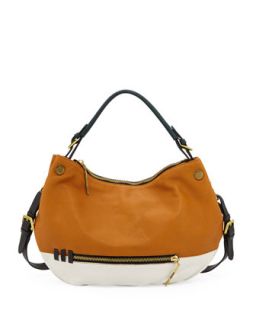 Olivia Colorblock Pebble Leather Hobo/Shoulder Bag, Gold Multi